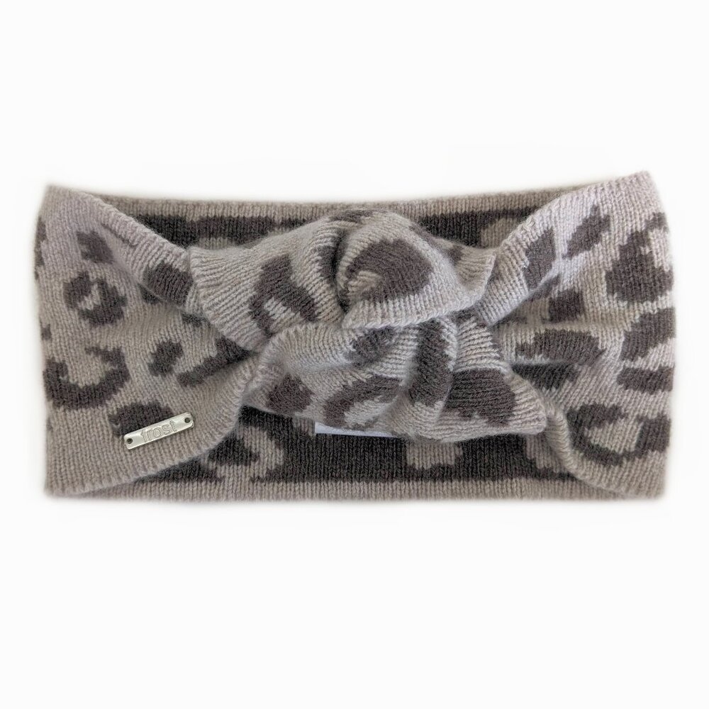 Cashmere Merino Wool Blend Leopard Print Headband, Beige/Brown